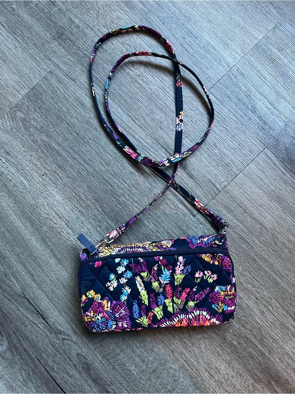 Vera Bradley Navy Floral Quilted Crossbody Wallet - Picture 3 of 7